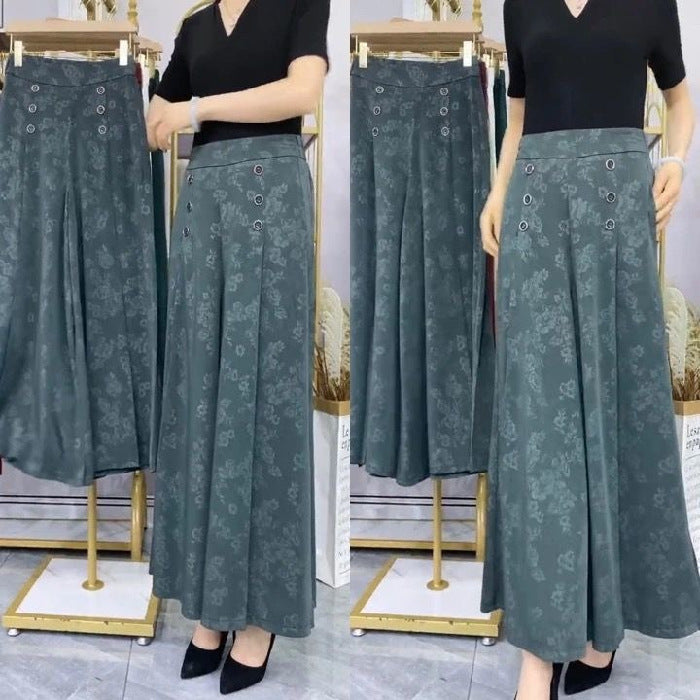 Ice silk jacquard culottes nine-point wide-leg pants