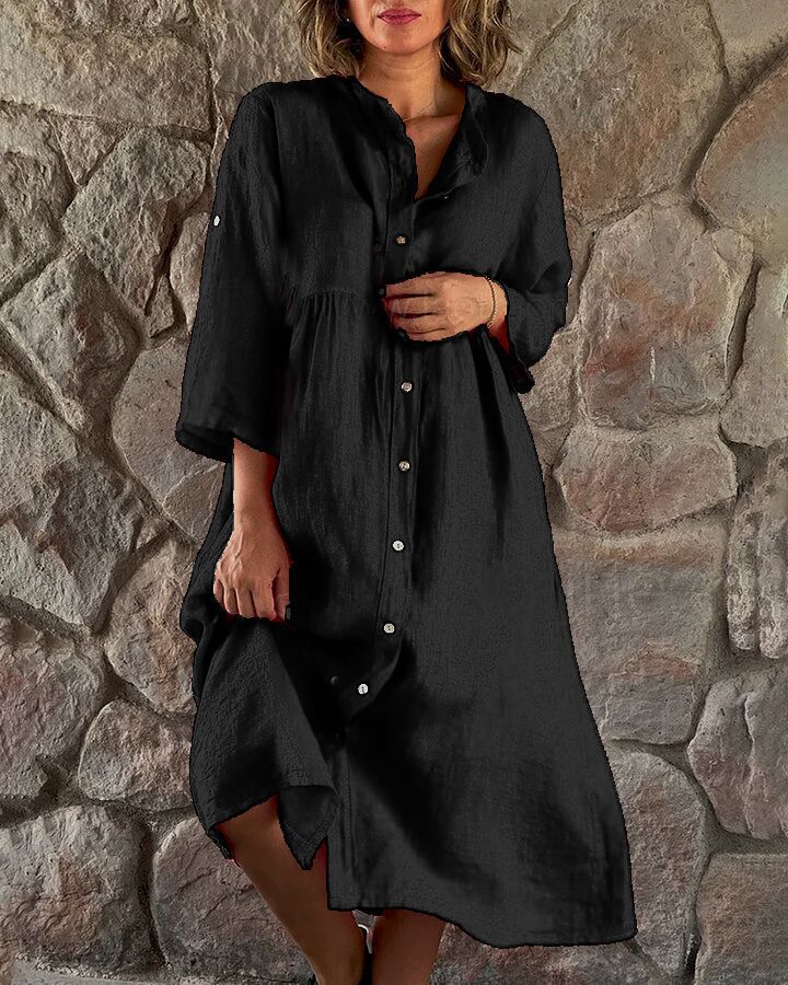 【2 pieces 25% off】New cotton and linen solid color casual button long dress