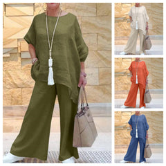 【2 pieces 75% off】Fashionable and casual asymmetrical long-sleeved wide-leg pants suit