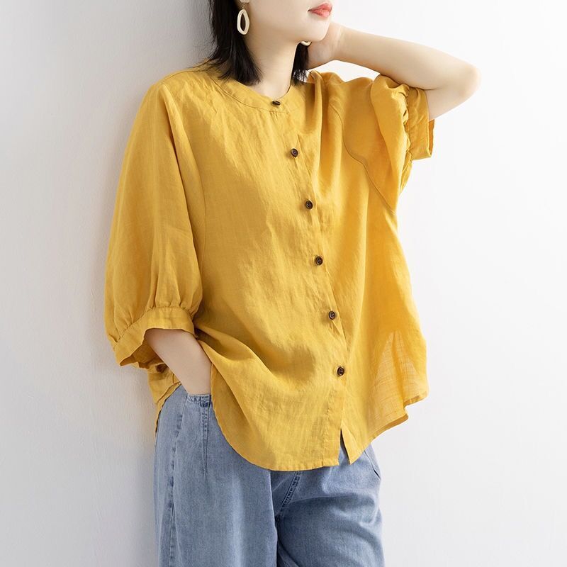 【2 pieces 75% off】 Retro lantern sleeve cotton and linen shirt