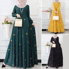 (Any two 25% off) Leaf Dot Print Spring Summer Long Sleeve Bohemian Fashion Casual Dresses