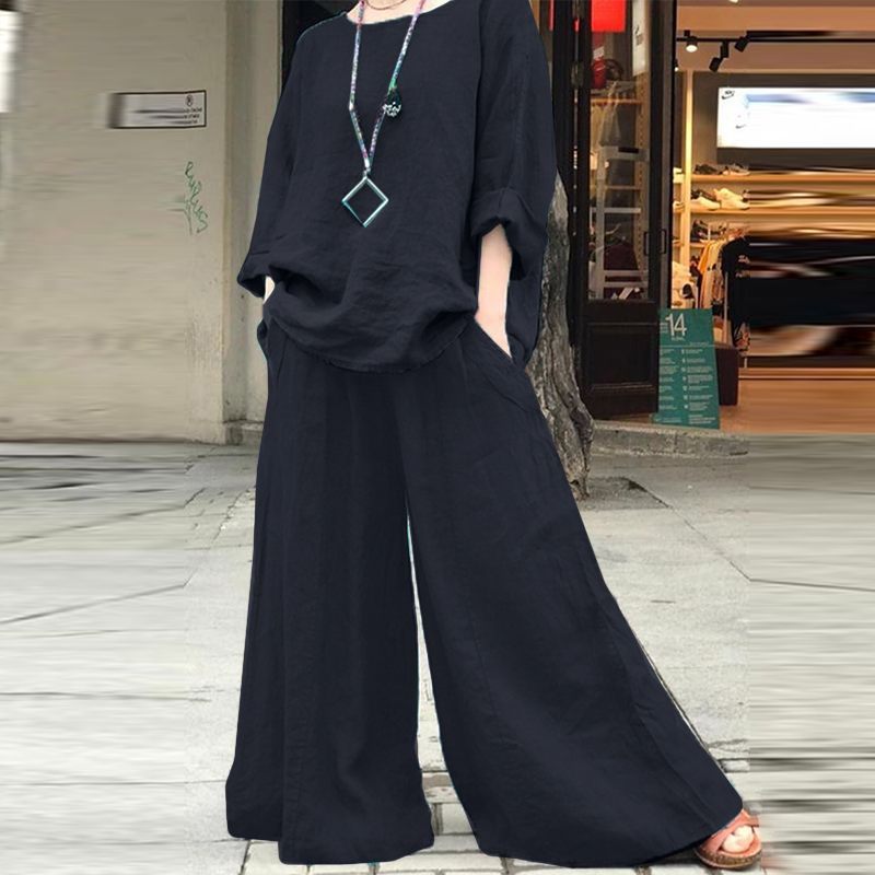 【2 Pieces 75% Off】 Fashionable Casual Loose Solid Color Shirt and Pants Suit