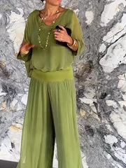 (30% off any two items)🌺Elegant chiffon wide-leg pants two-piece set