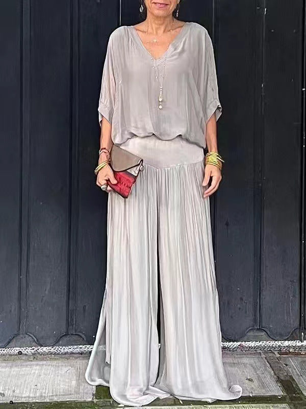 (30% off any two items)🌺Elegant chiffon wide-leg pants two-piece set