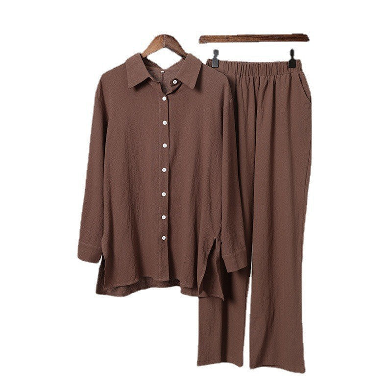 (25% OFF TWO PIECES) WOMEN'S SHIRT PANTS SET Long Sleeve Lapel Shirt and Elastic Pants Two Piece Set