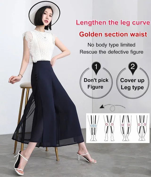 High waist drape chiffon wide-leg pants