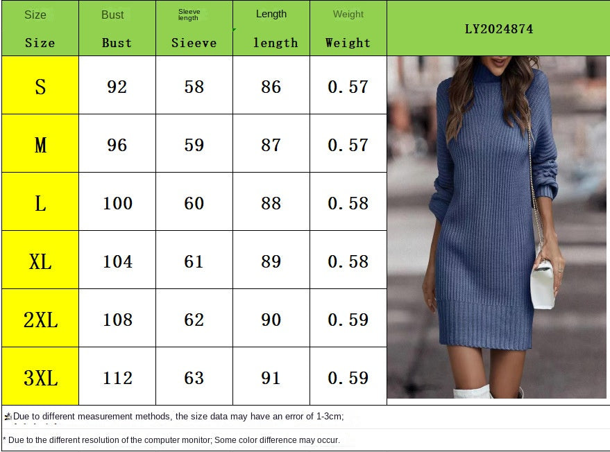 Turtleneck Sweater Women Long Sleeve Knit Sweater Dresses
