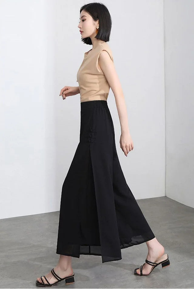 High waist drape chiffon wide-leg pants