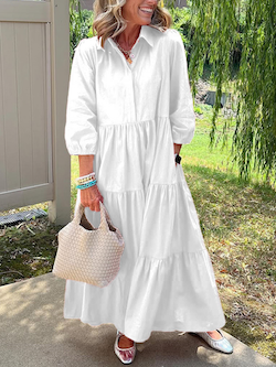 Loose Lapel Mid-Length Sleeve Dress