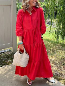 Loose Lapel Mid-Length Sleeve Dress