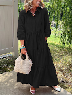 Loose Lapel Mid-Length Sleeve Dress