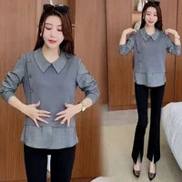 Slimming fashionable fake two-piece top