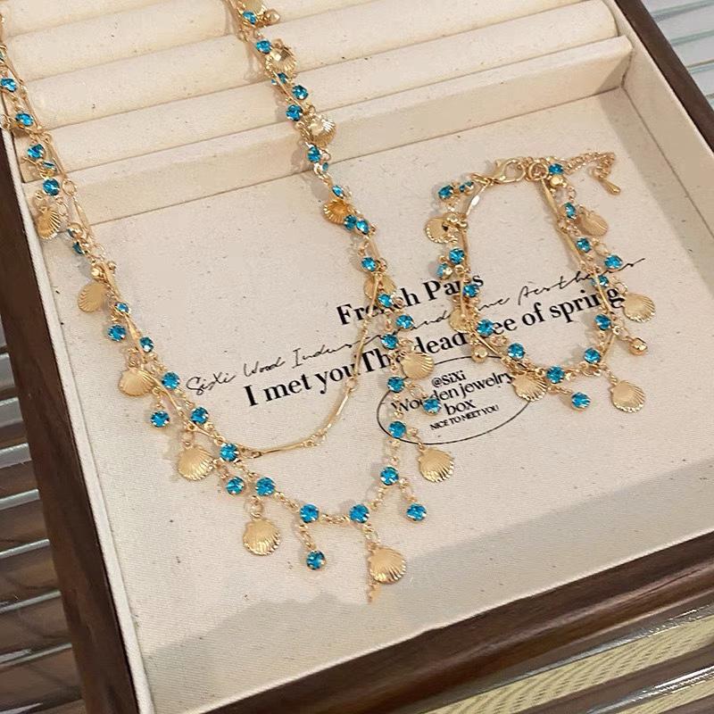 Daughter of the Sea Blue Zircon Gold Shell Necklace Versatile Bracelet Niche Design High-end Light Luxury