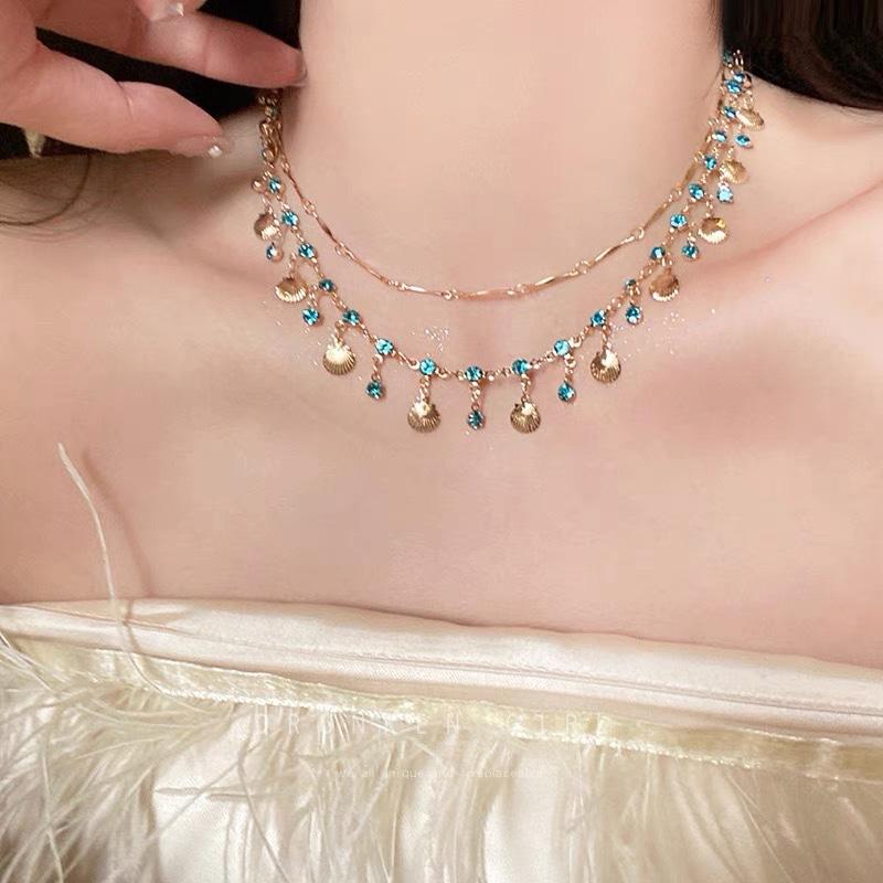 Daughter of the Sea Blue Zircon Gold Shell Necklace Versatile Bracelet Niche Design High-end Light Luxury