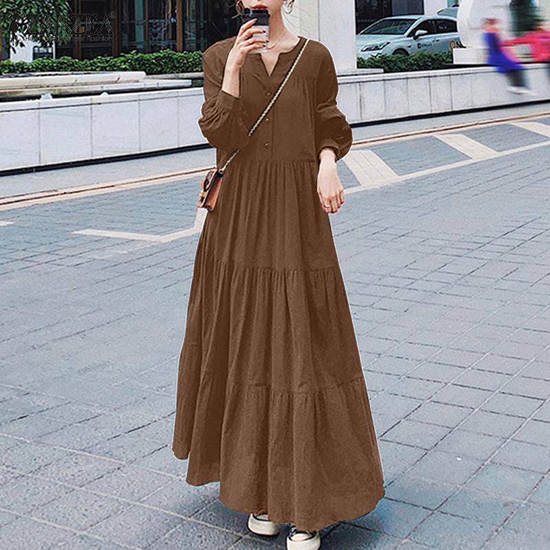 (30% Off Any Two Items) Swing Sleeve V-Neck Ruffle Loose Long Dresses