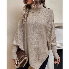 Autumn and winter new stranded flower women's sweater fashion high neck button long sleeve bat sweater