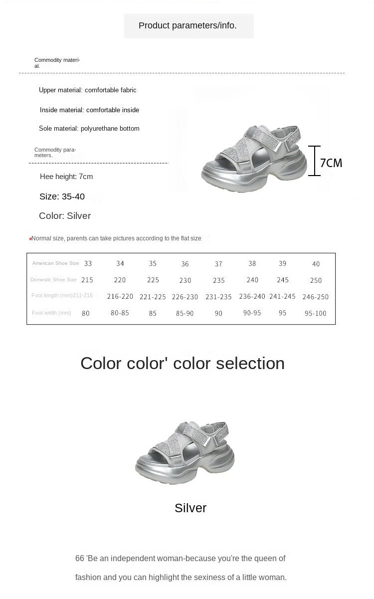 （30% off any 2 pieces）2024 Summer New Arrival Rhinestone Torre Sports Sandals Women's Velcro Platform Height Increasing Casual Shoes