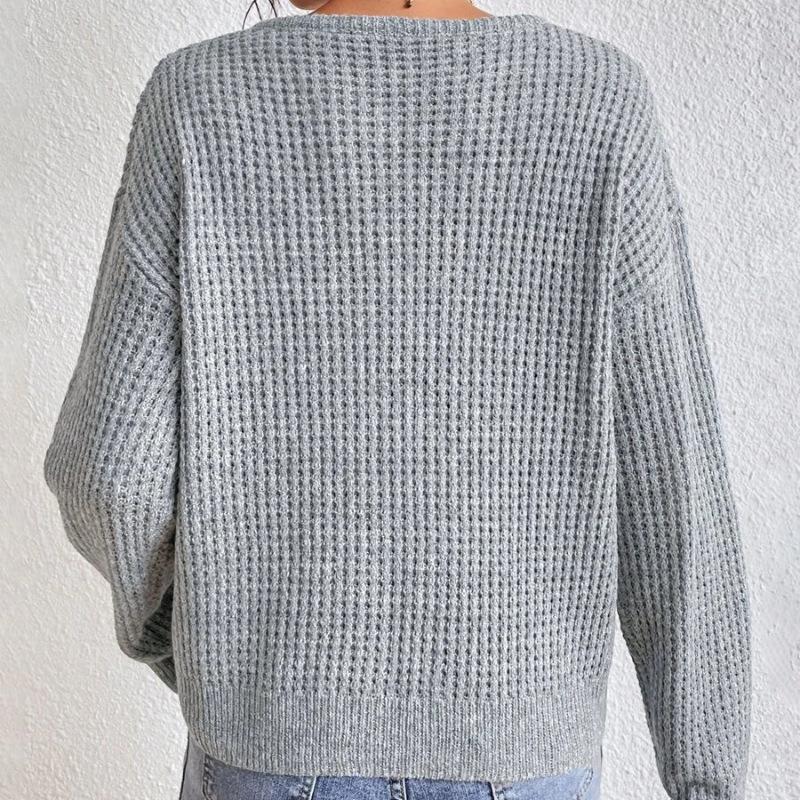 Autumn and winter V-neck sweater solid color loose pullover women's knitwear