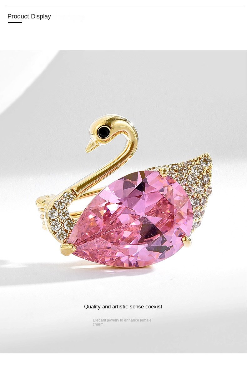 New fashionable and versatile pink swan brooch, high-end anti-exposure pin, lapel pin, high-end corsage clothing accessories