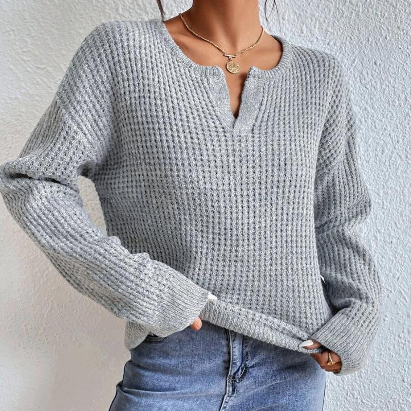 Autumn and winter V-neck sweater solid color loose pullover women's knitwear