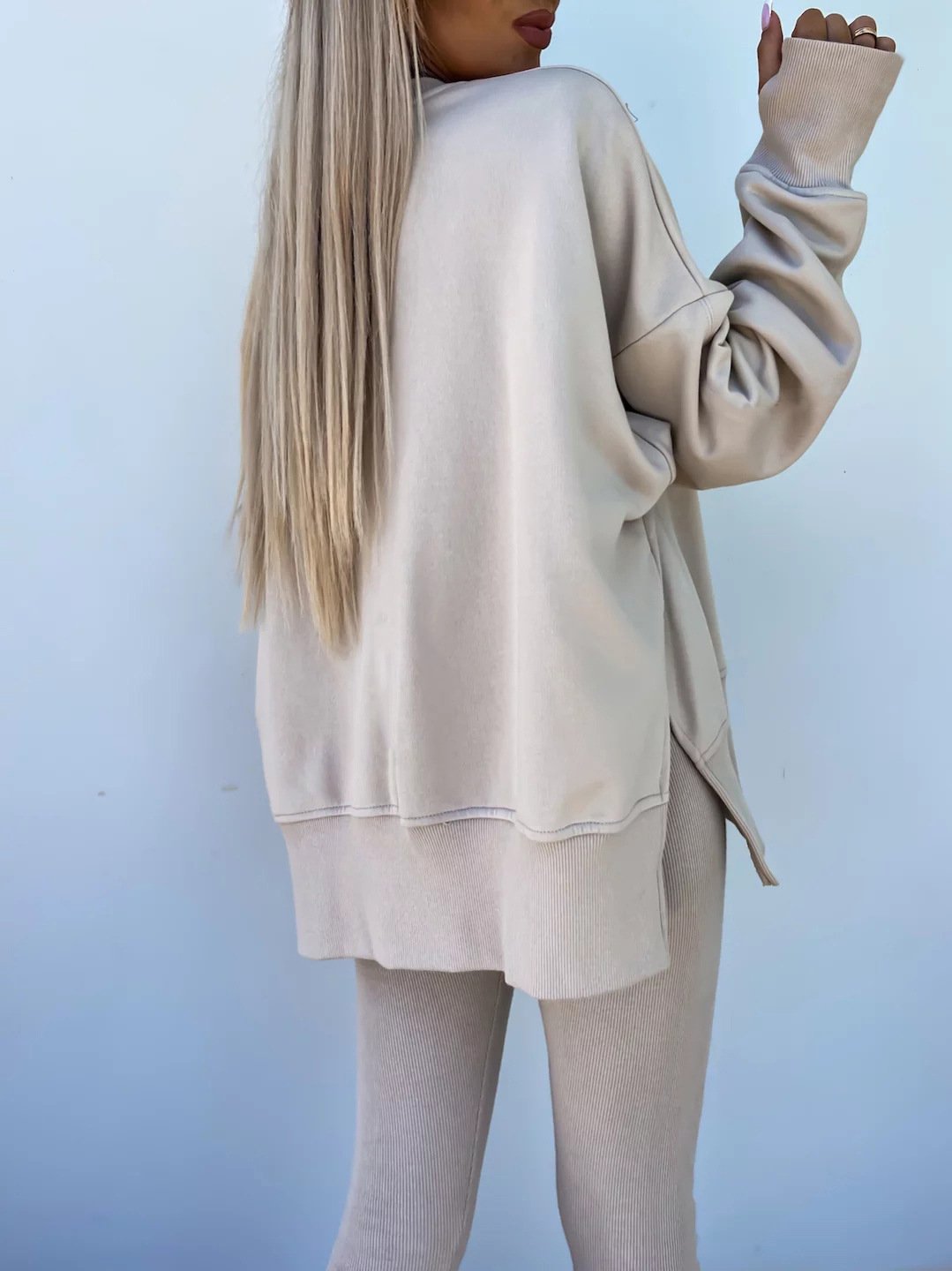 （25% off any two items）New sweatshirt suit casual loose long sleeve round neck slit top tight trousers