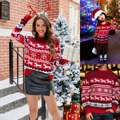 Small snowflake sweater fall and winter casual couple dress Christmas round neck knitwear