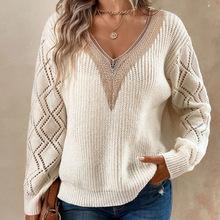 Autumn and winter V-neck sweater solid color loose pullover women's knitwear