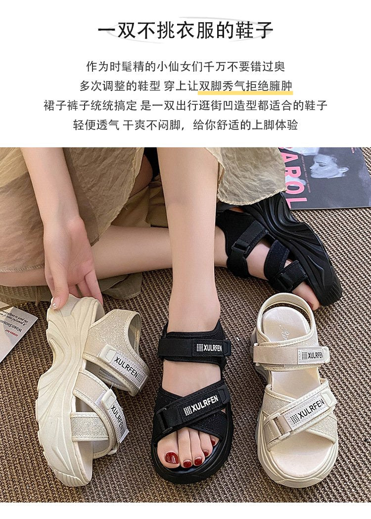 (Any two pieces 30% off) 2024 summer new thick bottom women's shoes fashion solid color velcro beach casual women's sandals