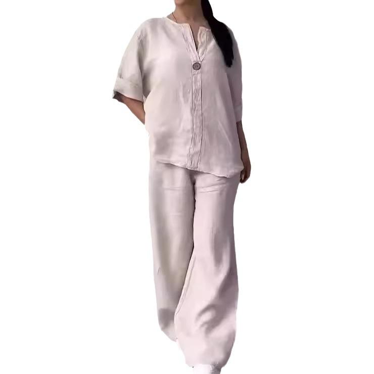 (30% Off Any Two Items)New women's fashion solid color cotton leisure suit