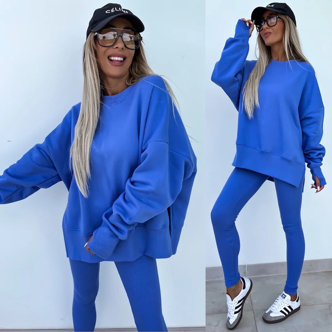 （25% off any two items）New sweatshirt suit casual loose long sleeve round neck slit top tight trousers