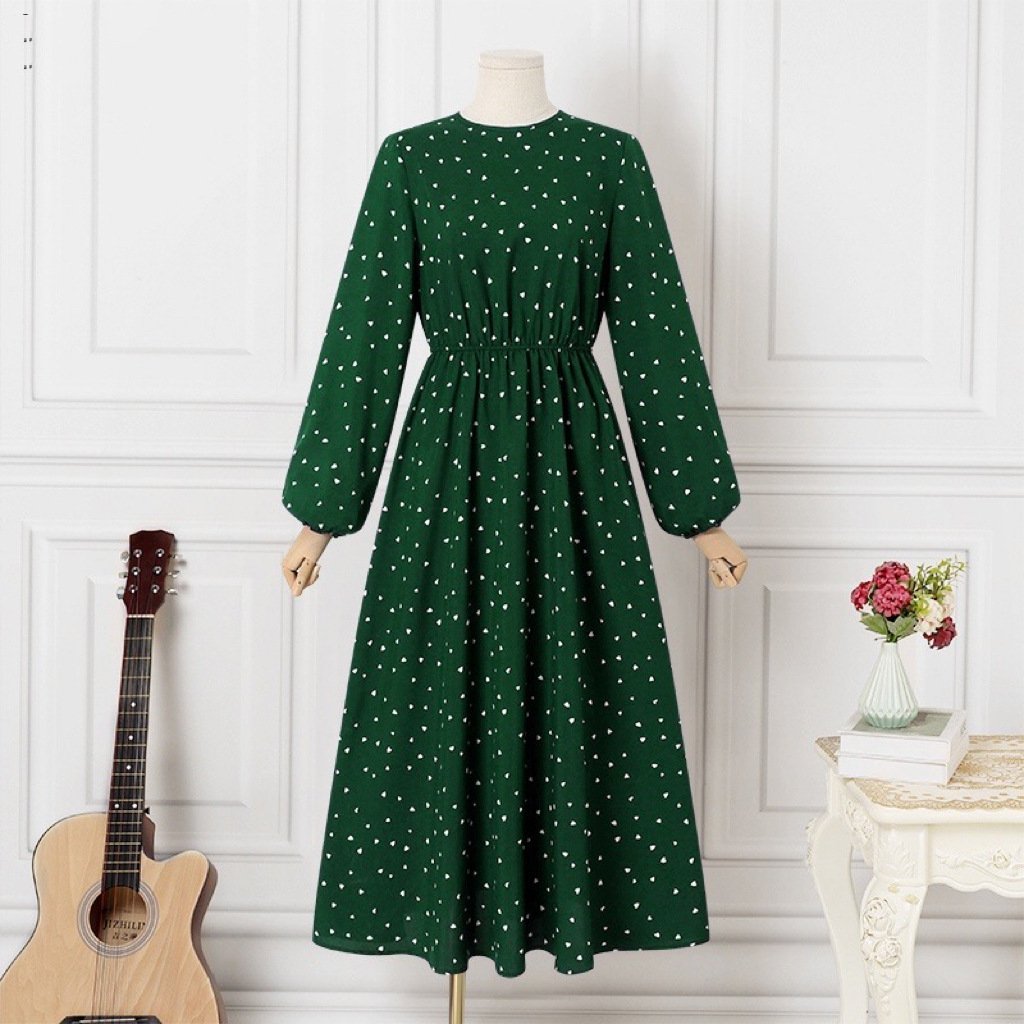 （30% Off Any Two Items）New Casual Loose Waist Long Sleeve Round Neck Heart Printed Dresses