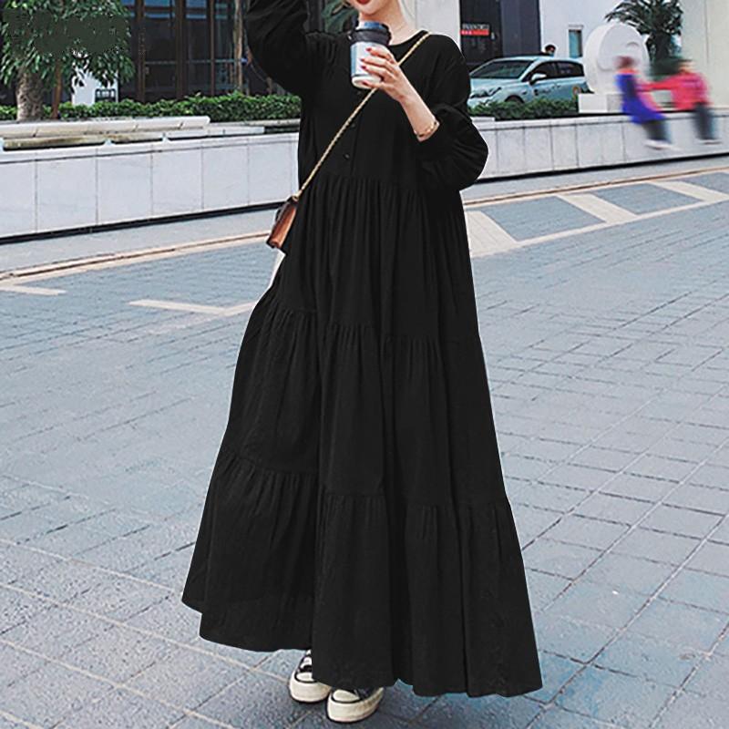 (30% Off Any Two Items) Swing Sleeve V-Neck Ruffle Loose Long Dresses