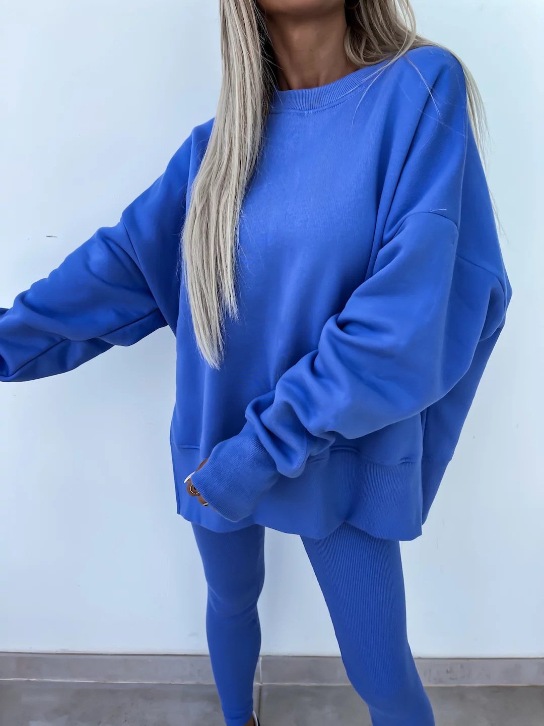 （25% off any two items）New sweatshirt suit casual loose long sleeve round neck slit top tight trousers