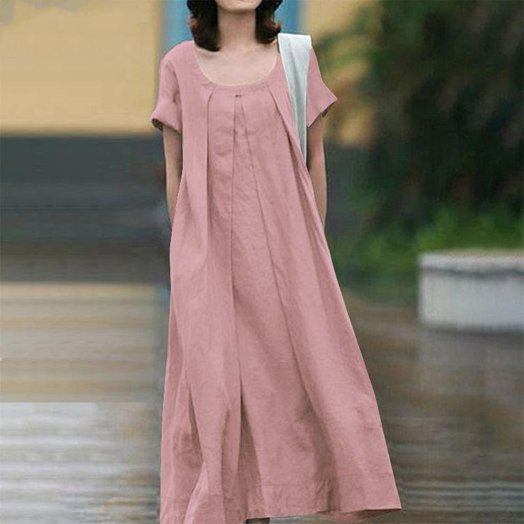 (30% Off Any Two Items)Casual temperament collage cotton linen halter type swing dress