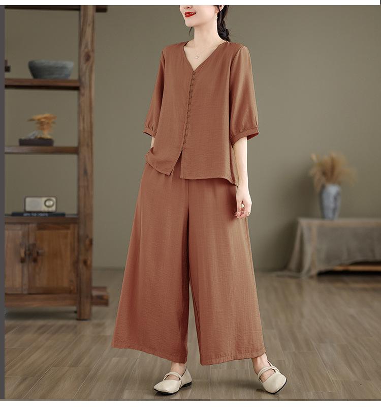 （ 30% off any two items ）New loose top + wide leg pants suit