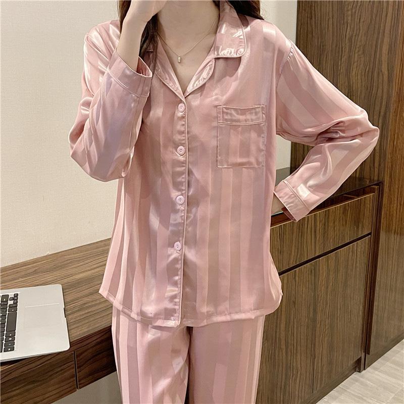 （30% Off Any Two Items）Ice silk pajamas ladies summer long-sleeved new summer air-conditioned room cool feeling spring and autumn home wear suit