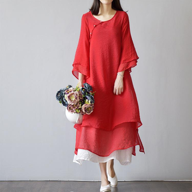 (30% off any two items)Original Women's Clothing Cotton And Linen Artistic Double Layer Dress Retro Mori Girl Style Zen Modified Hanfu Long Dress For Summer Dress