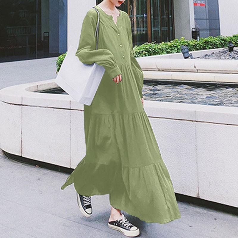 (30% Off Any Two Items) Swing Sleeve V-Neck Ruffle Loose Long Dresses