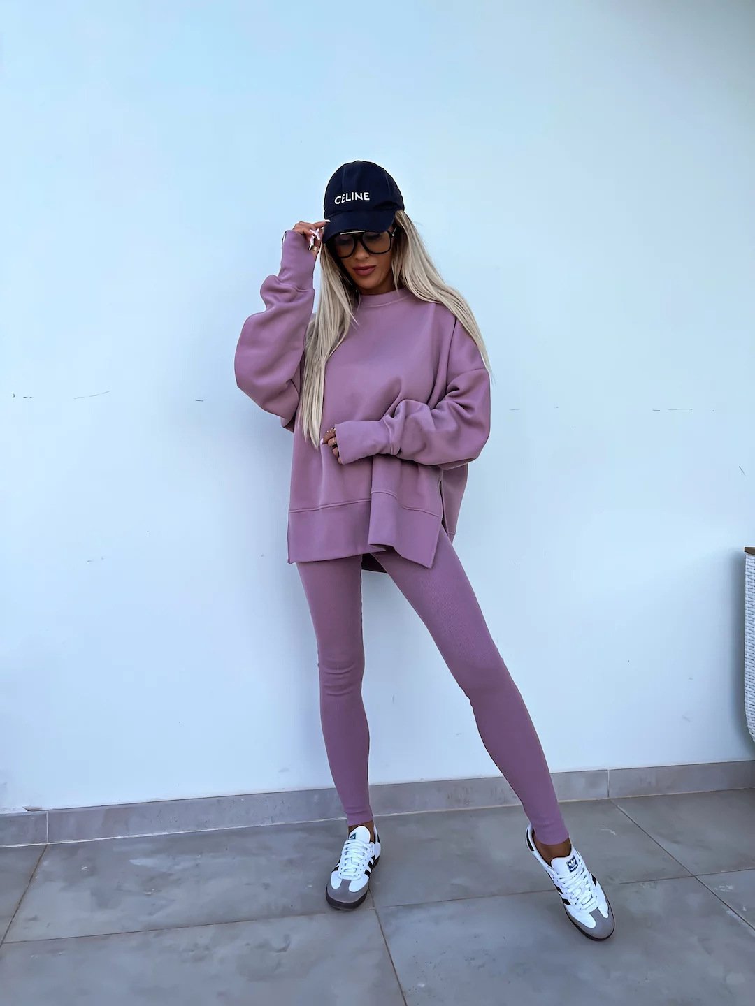 （25% off any two items）New sweatshirt suit casual loose long sleeve round neck slit top tight trousers