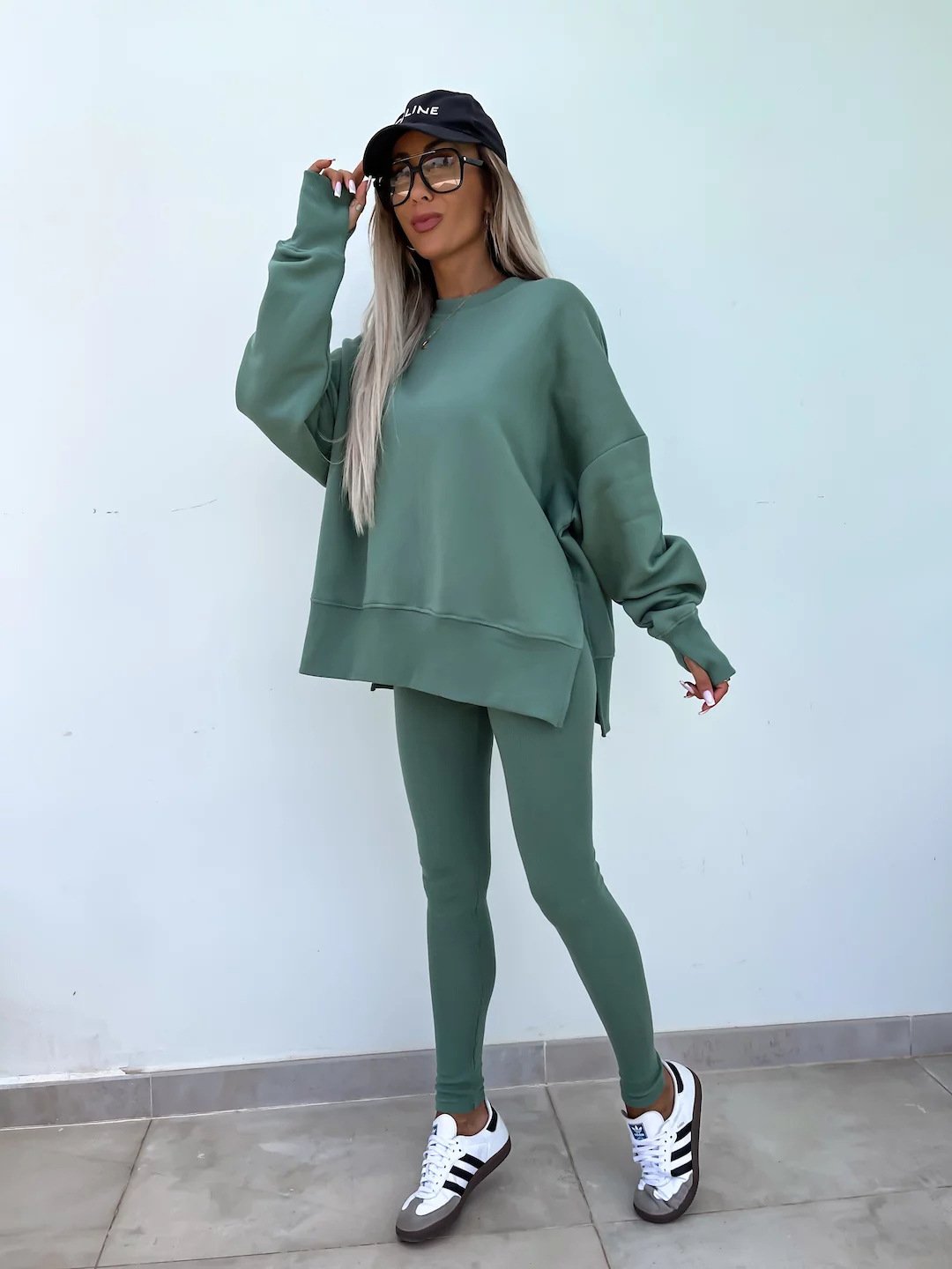 （25% off any two items）New sweatshirt suit casual loose long sleeve round neck slit top tight trousers