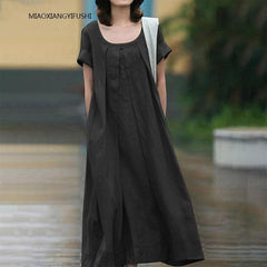 (30% Off Any Two Items)Casual temperament collage cotton linen halter type swing dress