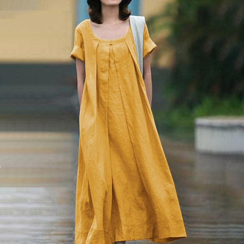 (30% Off Any Two Items)Casual temperament collage cotton linen halter type swing dress