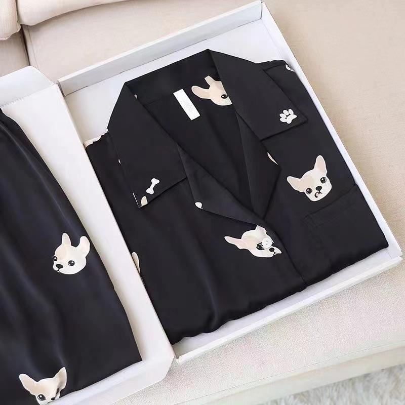 （30% Off Any Two Items）Ice silk pajamas ladies summer long-sleeved new summer air-conditioned room cool feeling spring and autumn home wear suit