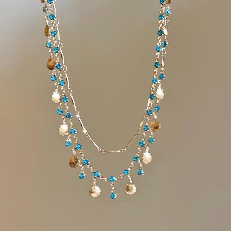 Daughter of the Sea Blue Zircon Gold Shell Necklace Versatile Bracelet Niche Design High-end Light Luxury