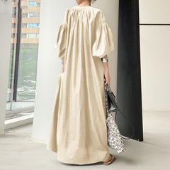 Cotton And Linen Dress Japanese Simple Loose Casual Long Dress Plus Size Women's Dress