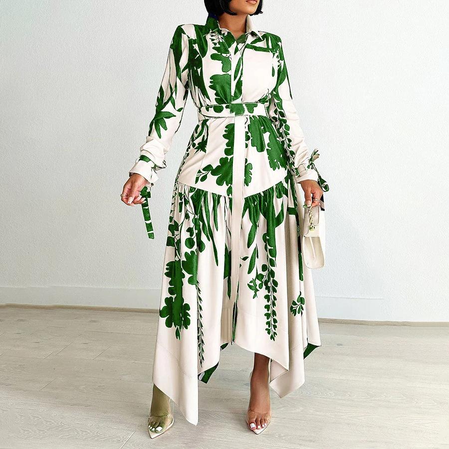 （ 30% off any two items ）New fashionable lapel long sleeve loose printed shirt dress plus size dress