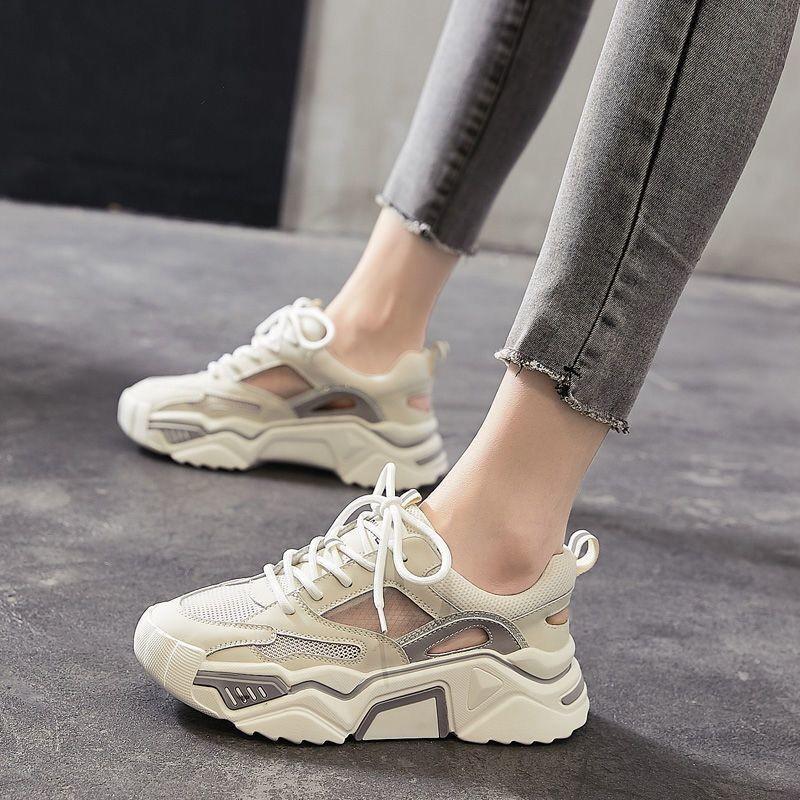 (Any two pieces 30% off) 2024 summer thin section hollow out breathable pops shoes package head sandals heightening thick bottom mesh women's shoes