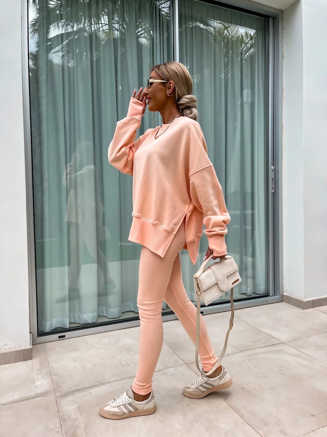 （25% off any two items）New sweatshirt suit casual loose long sleeve round neck slit top tight trousers