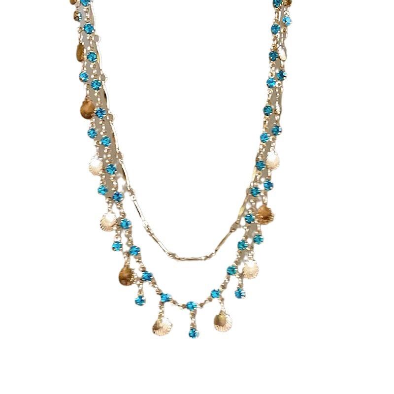 Daughter of the Sea Blue Zircon Gold Shell Necklace Versatile Bracelet Niche Design High-end Light Luxury