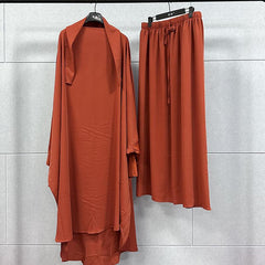 Fashion Women's Two-piece Suit Plus Size Long Dress Middle Eastern Robe Suit Solid Color Dress